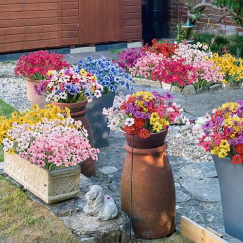 Image of Bassion 24 Bundles Artificial Flowers for Outdoors Decorations, Blue