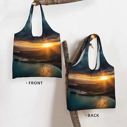 Miniatura 3 de Dwrepo Bolsa de lona con estampado de amanecer sobre Hawái, bolsa de lona estética, bolsa de compras reutilizable para mujeres y hombres, bolsa de