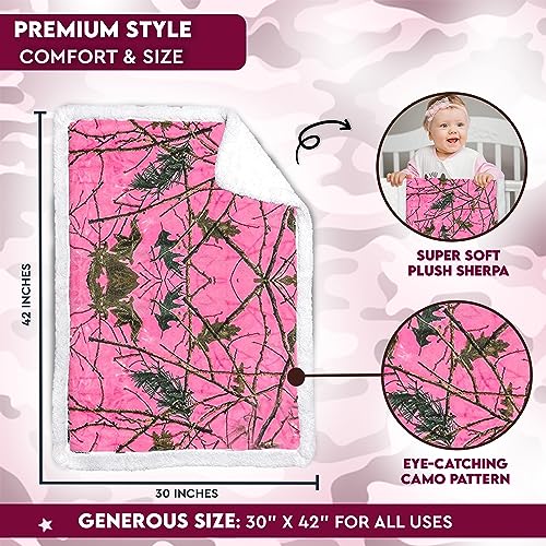 Image of Ultra Soft Sherpa Fleece Camo Throw Blanket | Cozy, Plush Baby Blanket for Kids | Reversible with Camo Prints | Washable | Wide Size for Extra for Warmth & Comfort | Cute Baby Shower Present