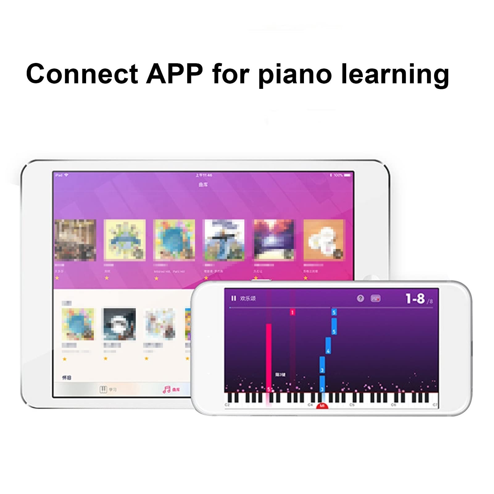 Pianoforte digitale a 88 tasti pesati, tastiera for pianoforte a grandezza naturale, pianoforte elettrico for principianti, USB/MIDI, pianoforte digitale(White)