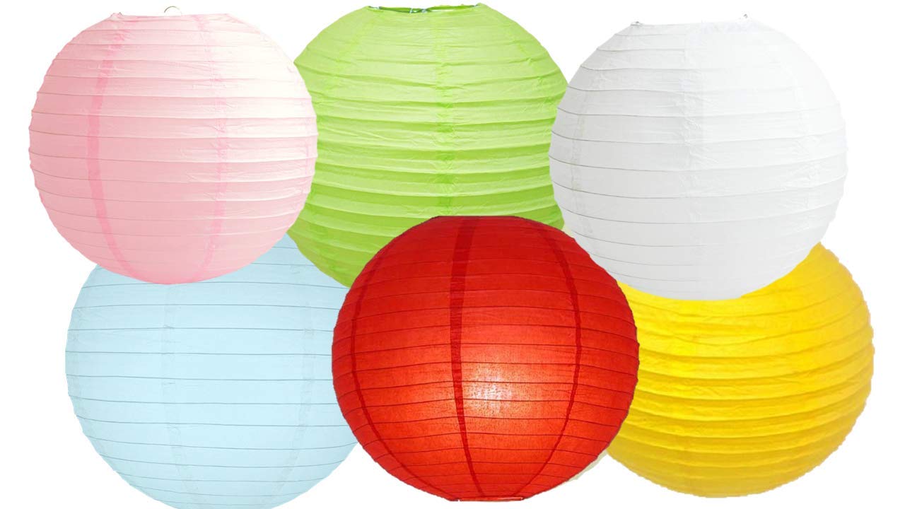Paper Lanterns Mix Color Packs of 6 Round Paper Lanterns Lampshade (All Ivory/Cream, 12" (30 Cm)) — view 15