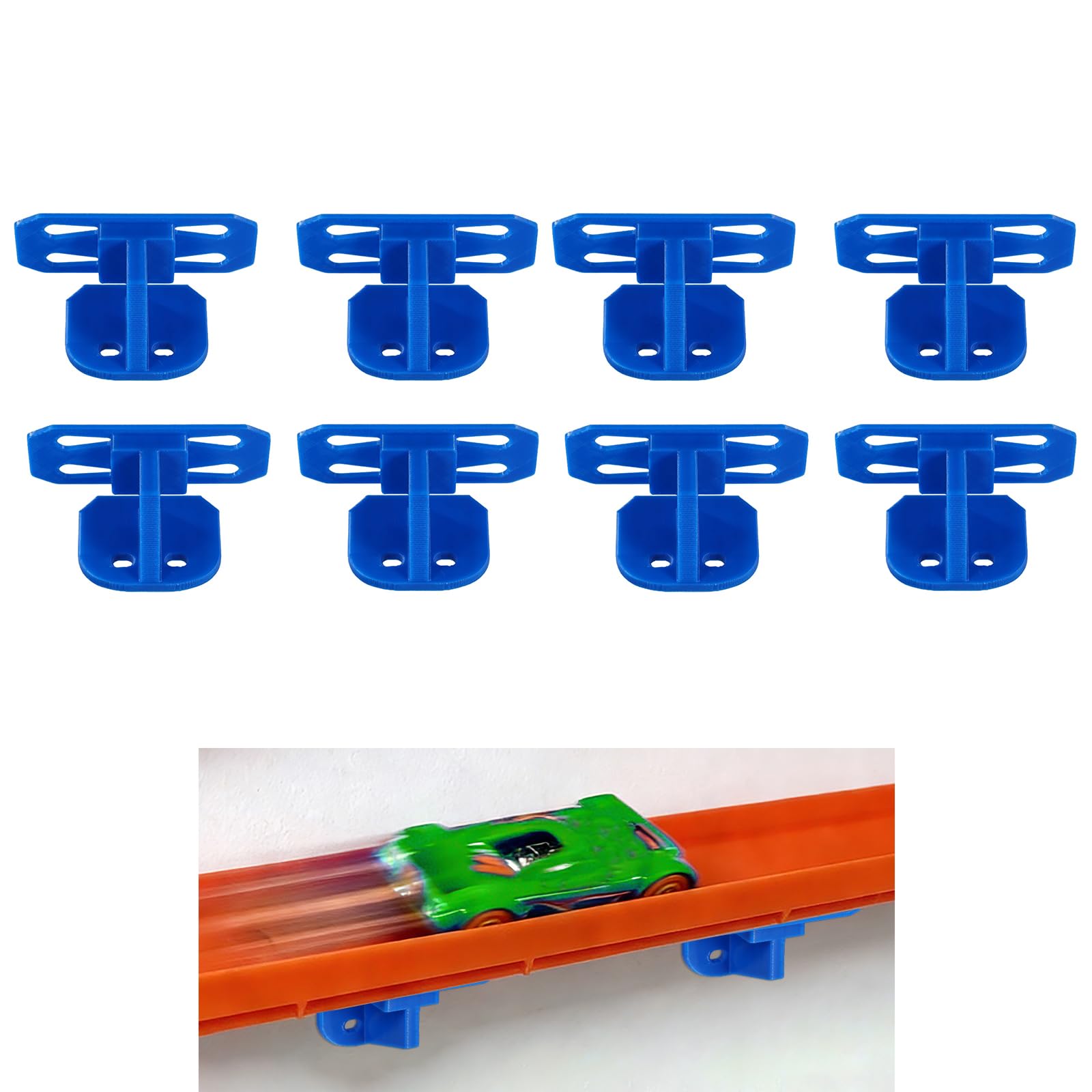4pcs Single Lane Wall Mount for Hot Wheels & 1/64 Scale Cars and Trucks, PLA Plastic Single Lane Wall-Mounted Track Holder Brackets Compatible with Hot Wheels Track Systems (Blue) — image 1