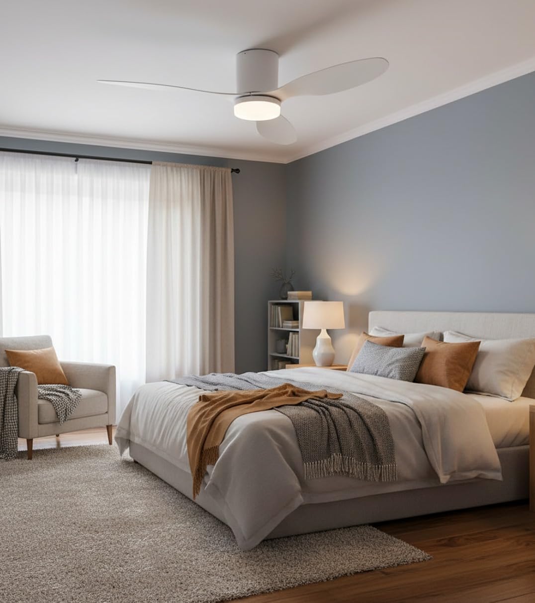 BEL AIR HOME - Ventilatore da soffitto MISTRAL con motore DC, 132 cm, luce LED 24 W, 6 velocità dell'aria e 3 temperature di luce, telecomando incluso (bianco)