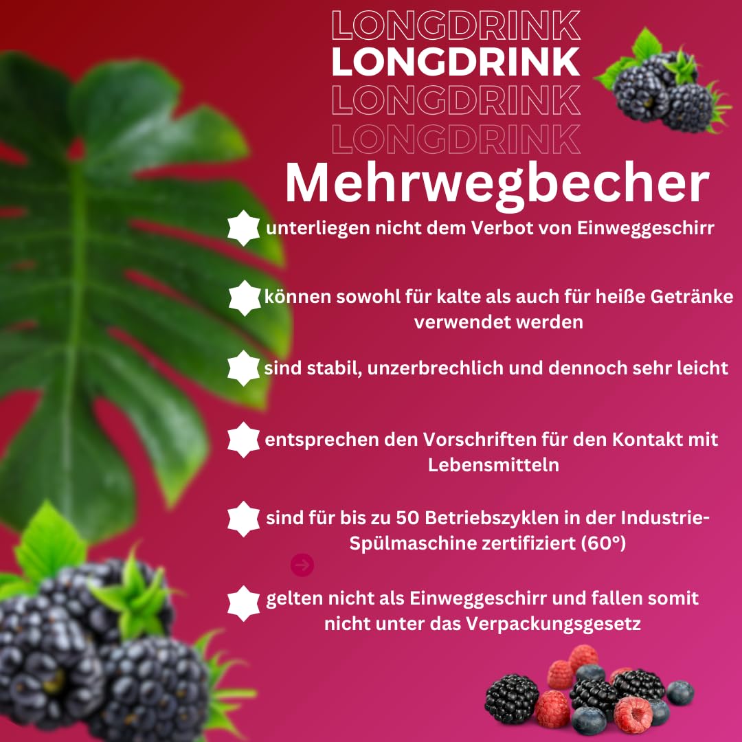 200 Longdrinkbecher | Mehrwegbecher 300ml Made in Germany | Getränkebecher mit Eichstrich | wiederverwendbar | Transparent aus PP | Trinkbecher 0,3l | Bierbecher | Partybecher