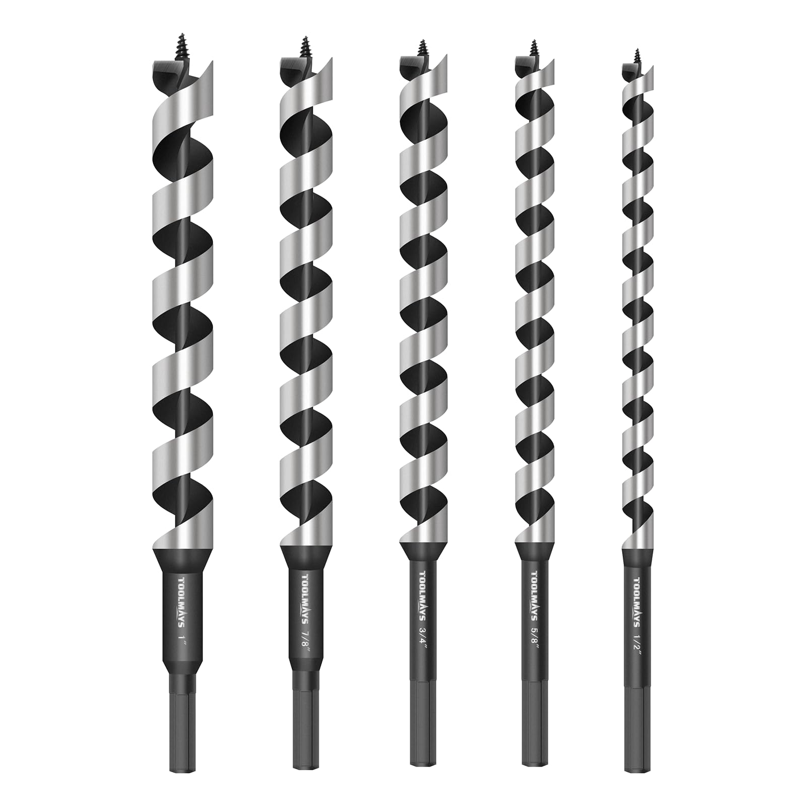 Juego de 5 brocas de taladro para madera, vástago hexagonal de 3/8 pulgadas, una pieza de 12 pulgadas de largo, juego de brocas de 3/8 pulgadas, 1/2 pulgadas, 5/8 pulgadas, 3/4 pulgadas, 1