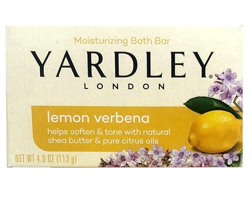 Yardley London Jabón hidratante de baño, limón verbena con manteca de karité y aceites cítricos puros, suaviza y tonifica la piel, 4.0 onzas