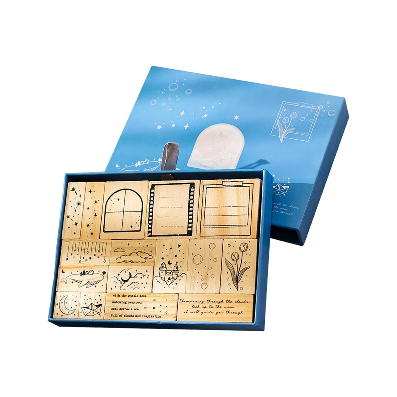jklymm Wooden Rubber Stamps, Scrapbooking Decorative Rubber Set Wood Mounted Rubbers for Journals, Card Making Seal Set