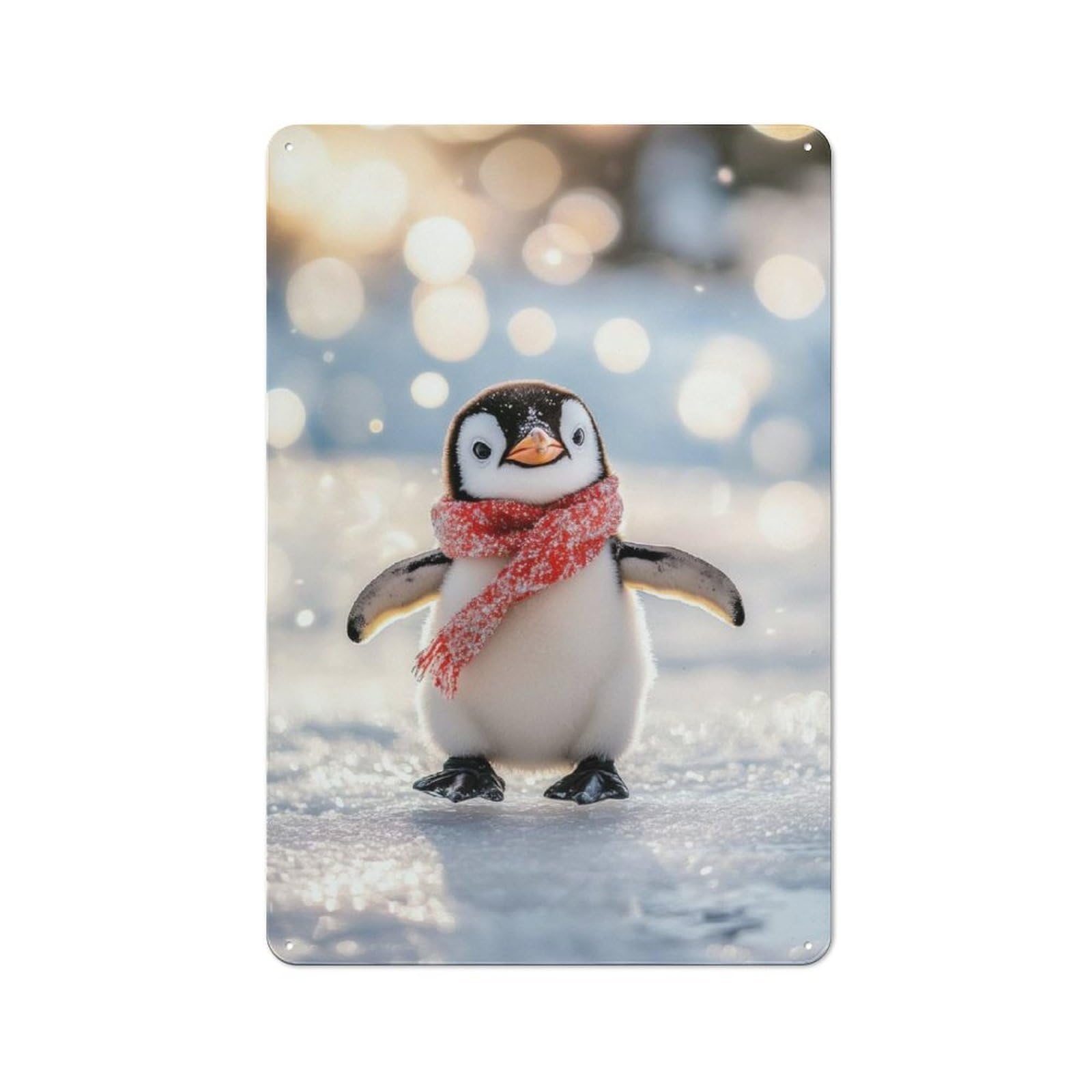 Junmoney Cute Penguin In Red Scarf Garage Metal Sign 30X20cm, Retro Workshop Wall Decor For Tool Room, Garage, Studio Or Home Bar