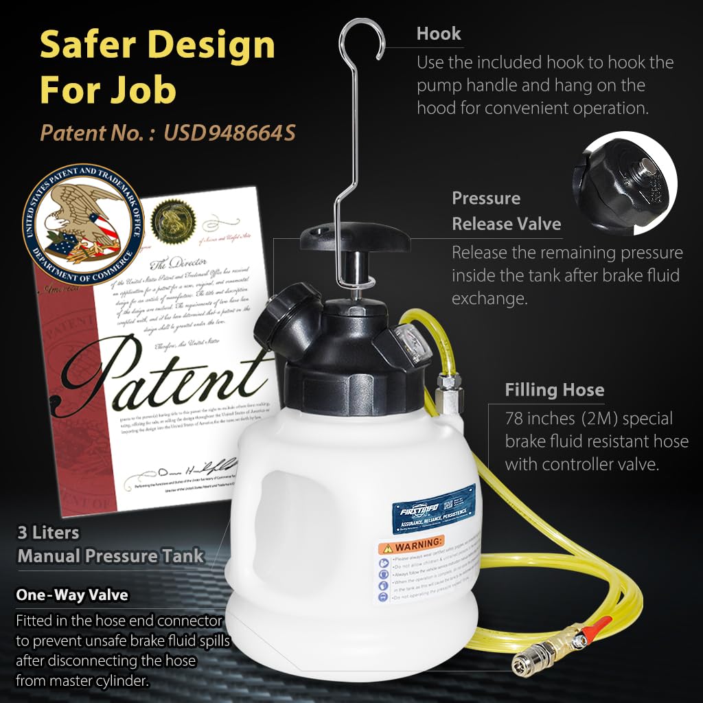 FIRSTINFO A1163HK | Kit spurgo Freni Manuale 3 L con 7 adattatori in Metallo per Serbatoi, Bottiglia di Raccolta, Pompa e 3 Tipi di raccordi