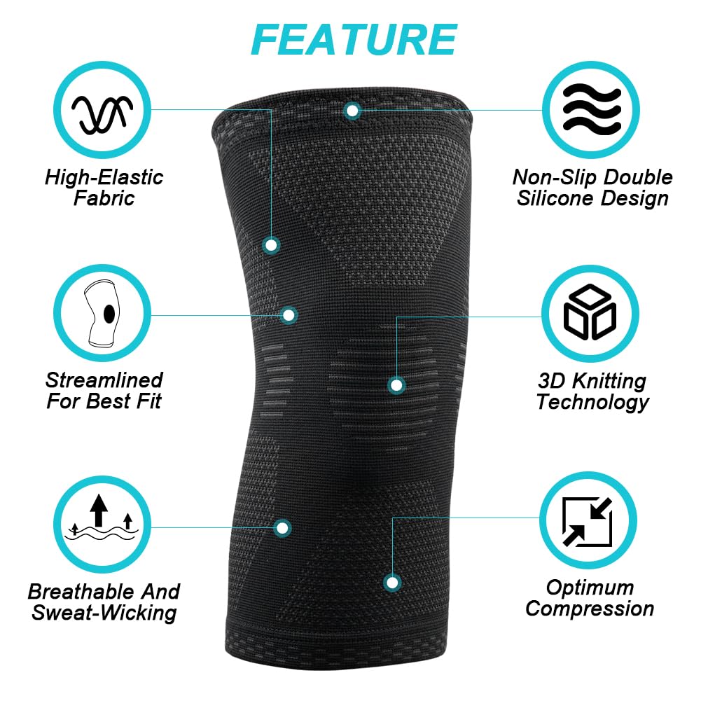 ACWOO Ginocchiera Ortopedica, 2 Pezzi Tutore Ginocchio per Uomo e Donne, Fascia a Compressione, Ginocchiera Sportiva Supporto per Artrite, Corsa, Dolore alle Articolazioni, Lesioni dei Legamenti (XL)
