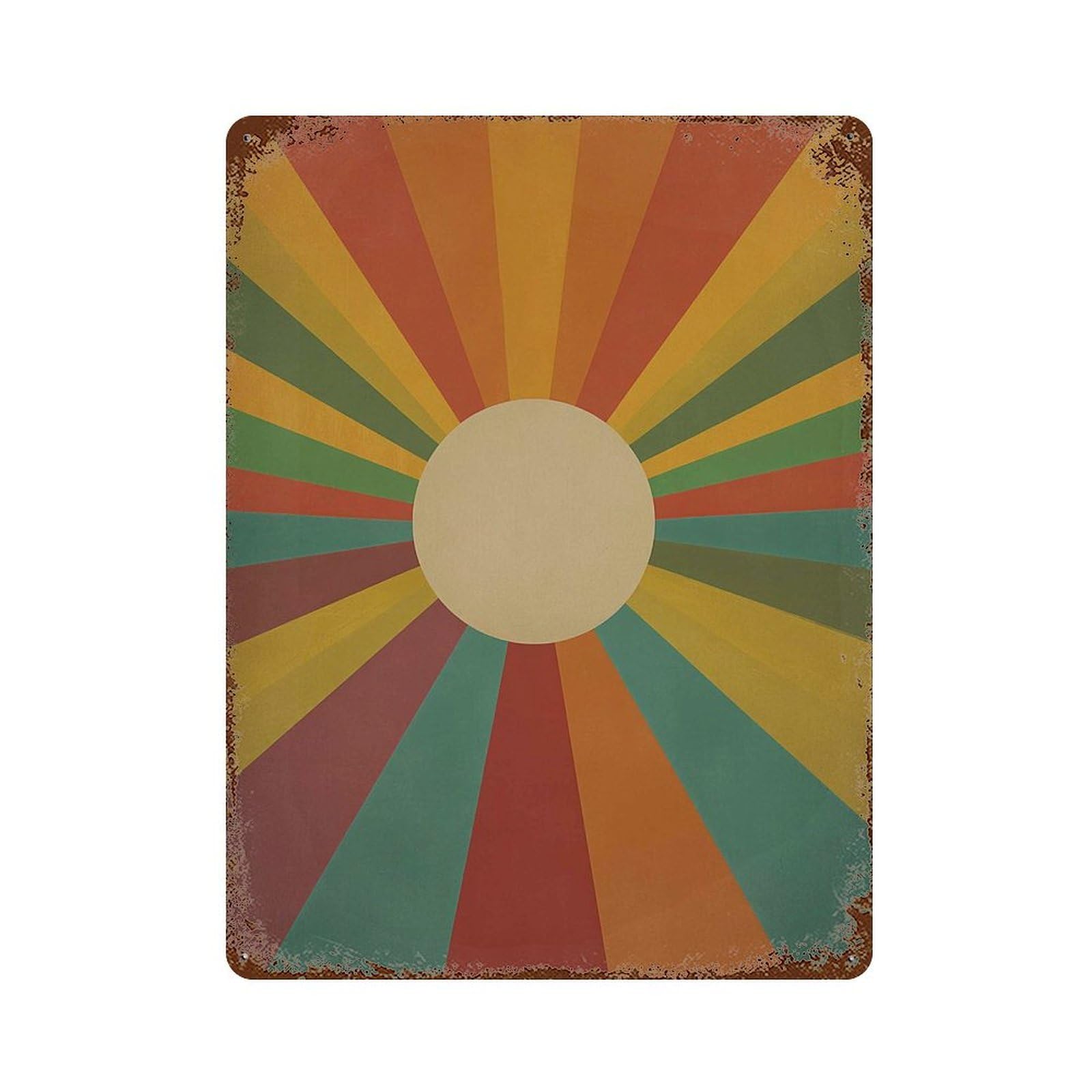 xiaoxiaoshen Retro Sunburst Mid Century Modern Colorful Geometric Abstract Sun Boho Wall Decor Art Metal Tin Poster Modern Home Decor Art Home Bar Shop Decorations Vintage Sign 40x30cm