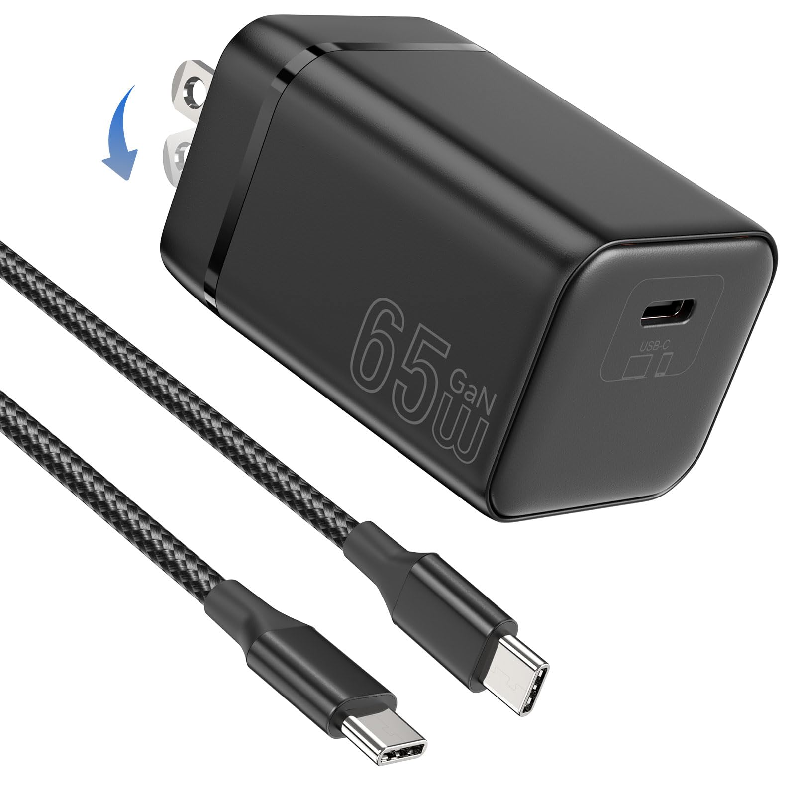 【37%OFF+37%OFF】【1,196円】 HYDOOD 65W PD3.0/QC3.0/PPS 折りたたみ式プラグ 急速充電器 2m Type-Cケーブル付き