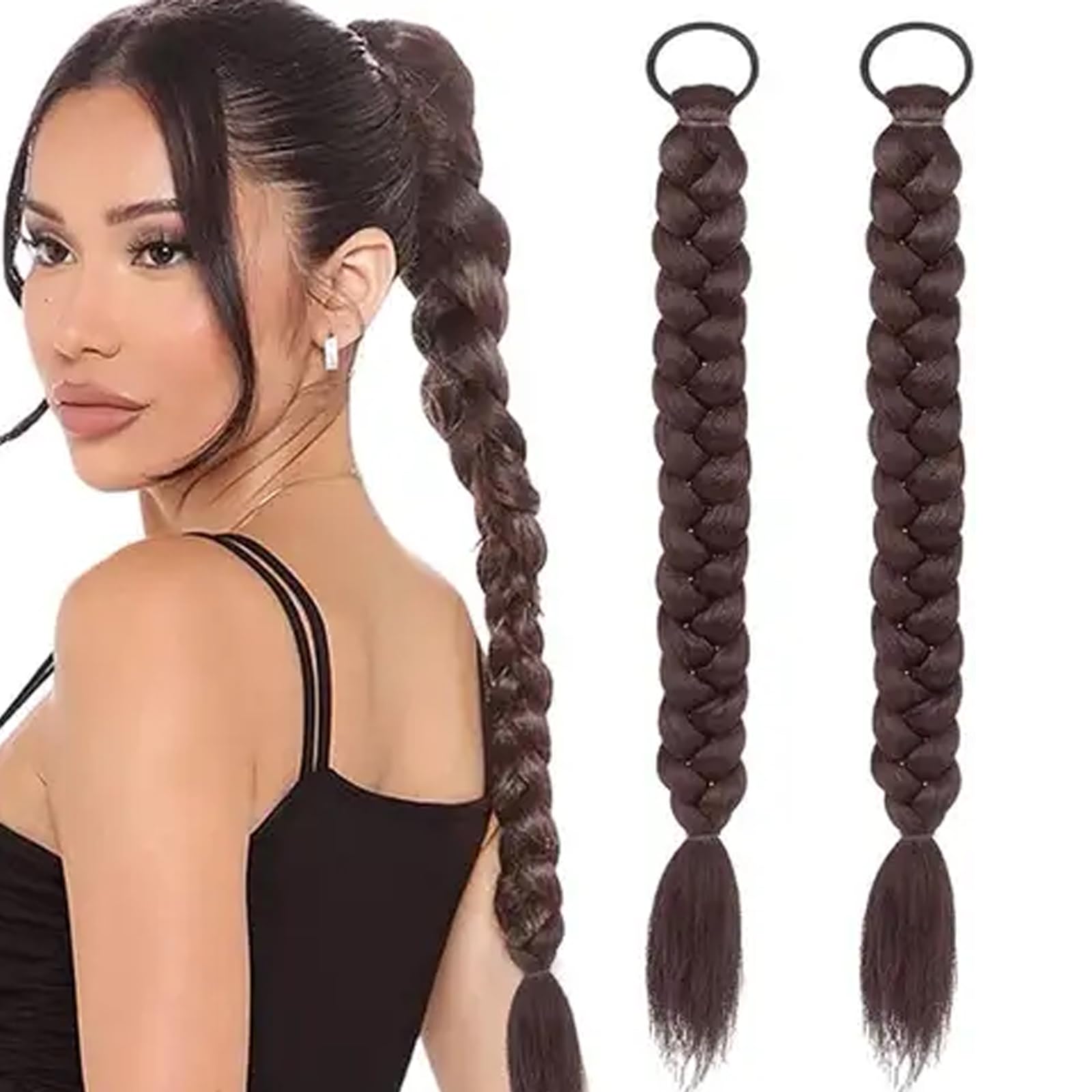 2Pcs Braided Ponytail Extensions with Hair Ties Soft Synthetic Hair Pieces for Women Girls Daily Wear 16 Inch (brown)