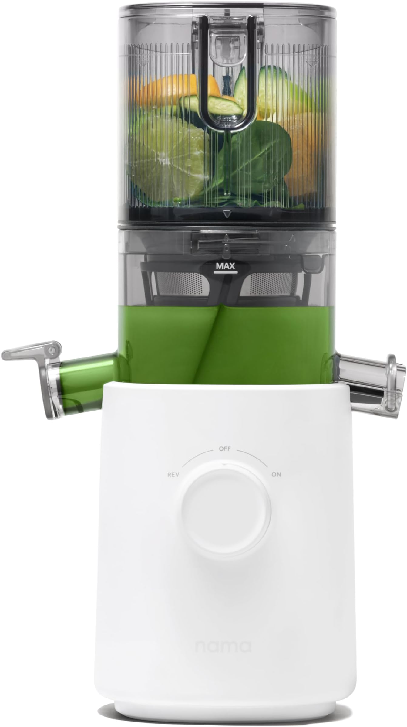 Nama J3 Compact Cold Press Juicer, Space Saving & Self-Feeding for Hands Free Operation, Lightweight, Portable No Residue, Slow Chewing Juicer, Easy Cleaning and Assembly