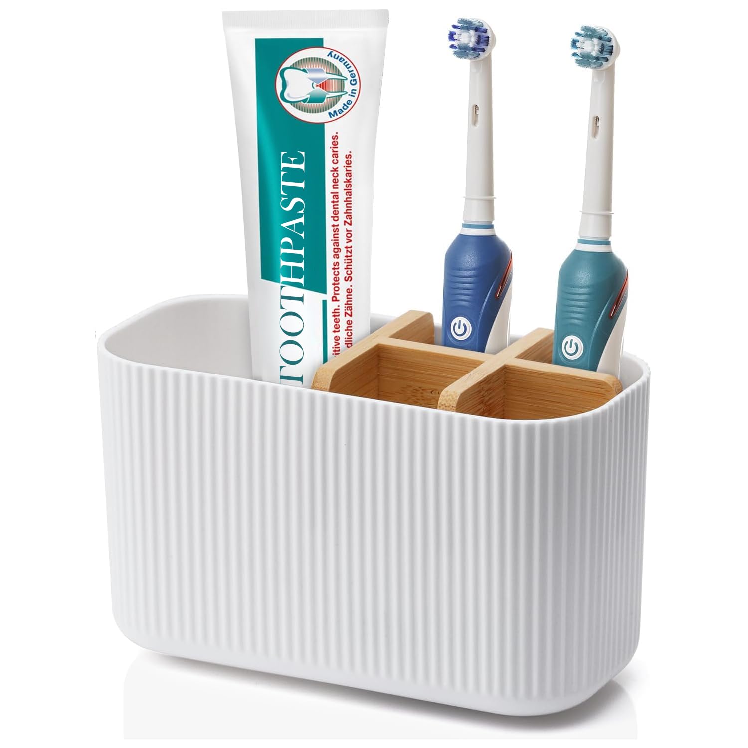 GFWARE Soporte blanco para cepillos de dientes – Soporte de bambú para cepillos de dientes para baños, organizador de cepillo de dientes eléctrico, soportes para cepillos de dientes para niños, para