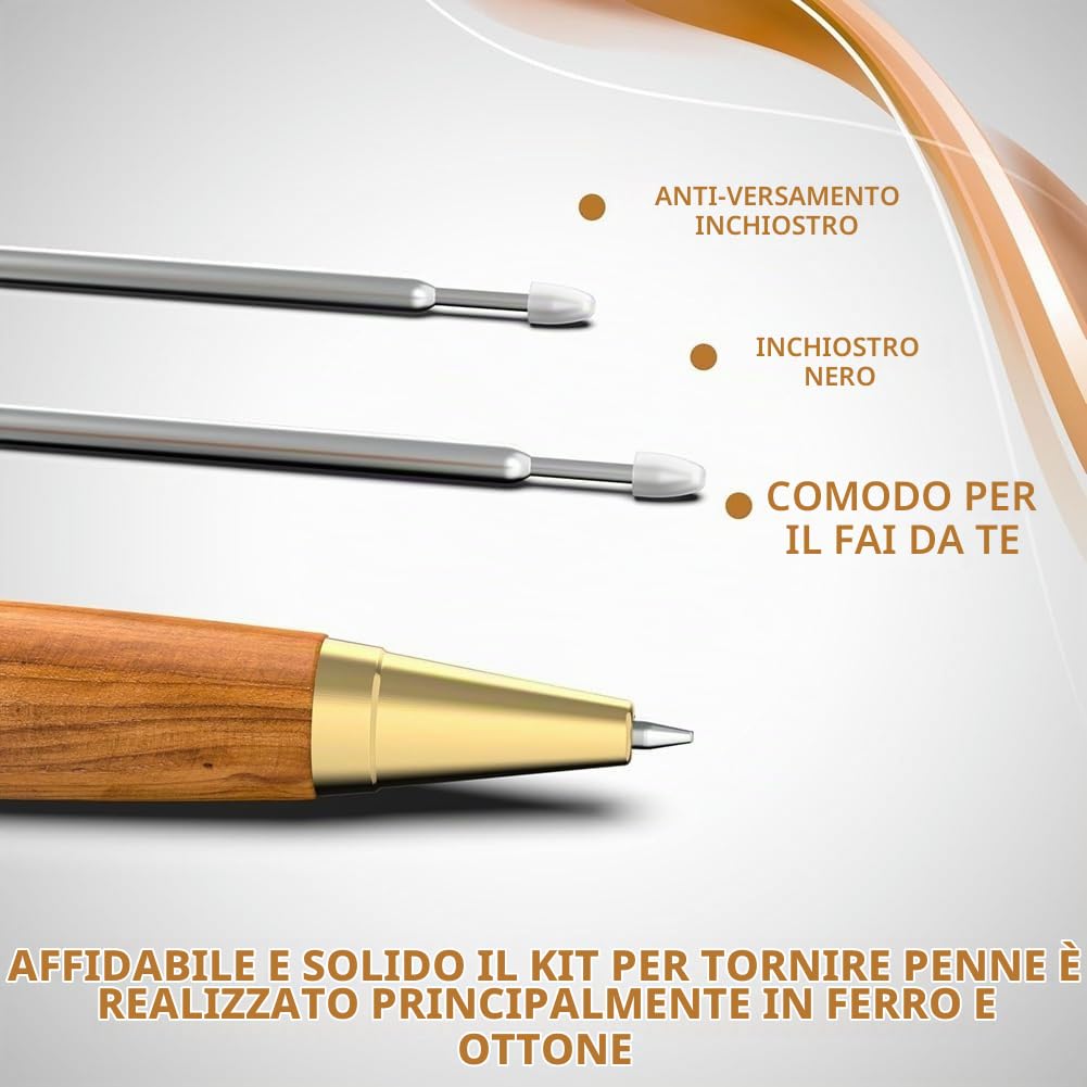 Kit Penne per Tornitura del Legno, Confezione da 10, 10 Copripenne - Strumenti per La Fabbricazione Penne con Inchiostro Nero, Kit per La Fabbricazione Penne Sottili per Rame DIY