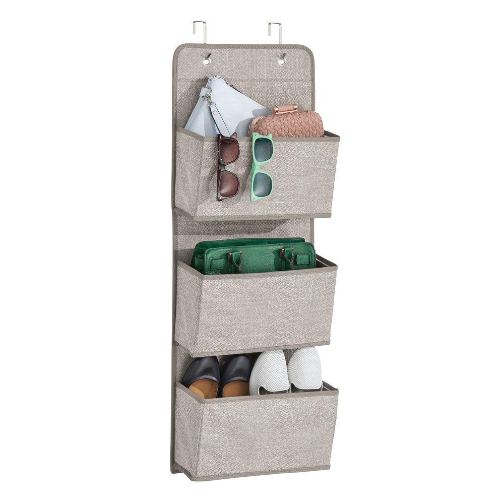 ALMAND MALL Wall Hanging Closet Organizer, 3-Pockets Wardrobe Storage Bag Wall Mount/Over Door Storage Rack