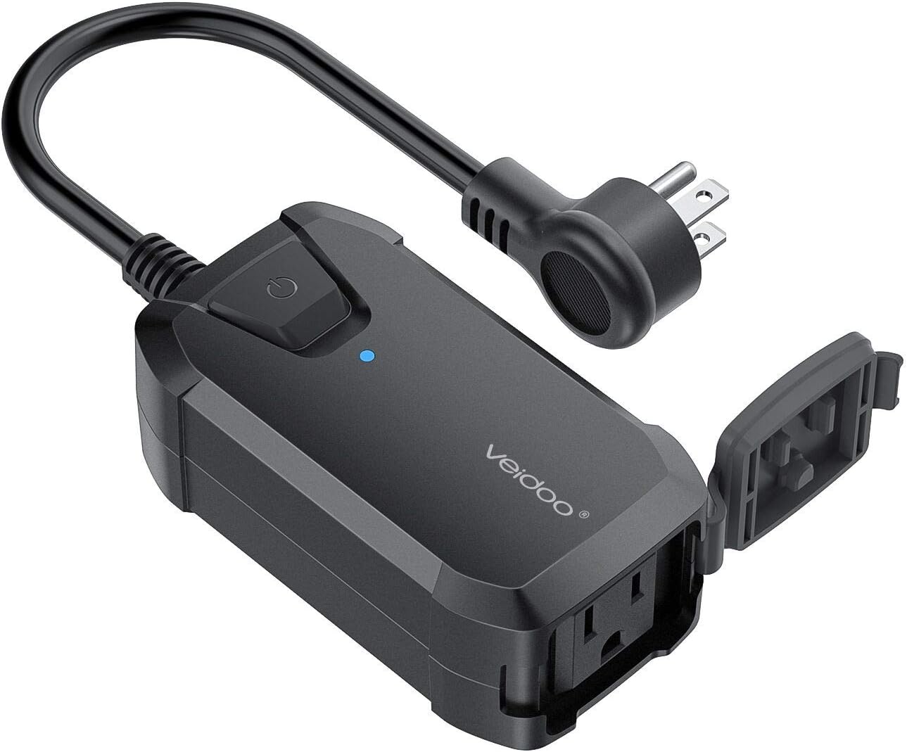 Wi-Fi Outdoor Smart Plug Outlet, Veidoo Waterproof Smart Outlet Socket w/Energy Monitoring Wireless Remote Control/Timer, Compatible With Alexa, Google Home for Voice Control (Black)