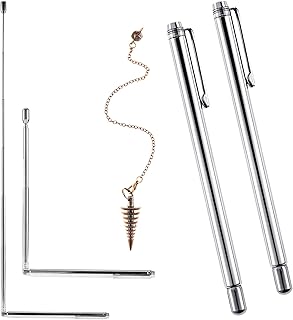 3 Pieces Divining Rods Copper and Dowsing Pendulum Includes 2 Retractable Paranormal Divining Rods with Copper Handle and 1 Pendulum Pendant for Ghost Hunting, Energy Healing, Divining Water (Silver)