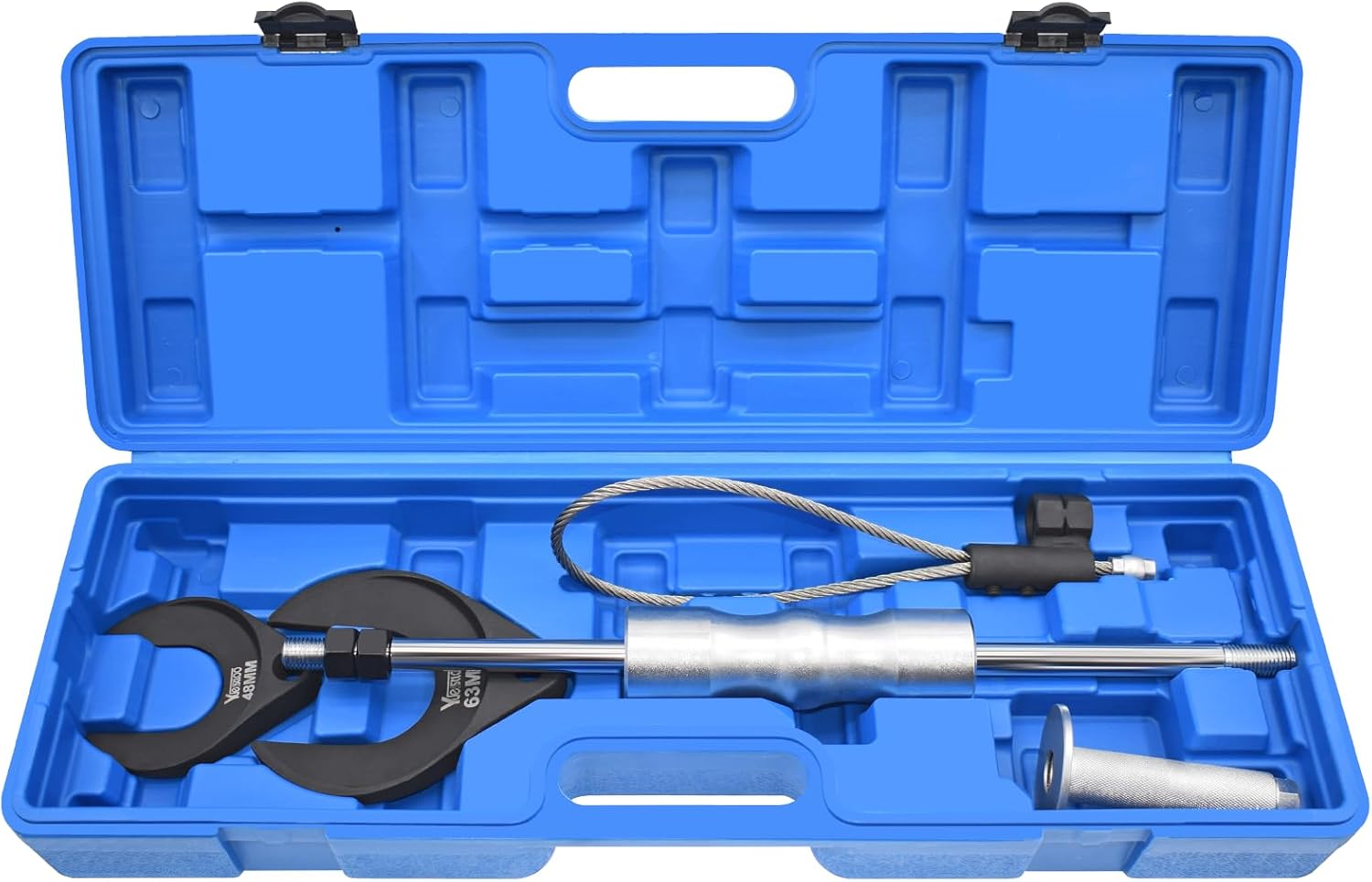 (Similar)(incomplete)8 PCS Inner CV Axle Removal Tool, Heavy Duty Slide Hammer Puller Set, 63mm 48mm CV Joint Fork, Steel Cable Adapter, Front Wheel Drive Axle Half Shaft Removal Tool Kit 8pcs