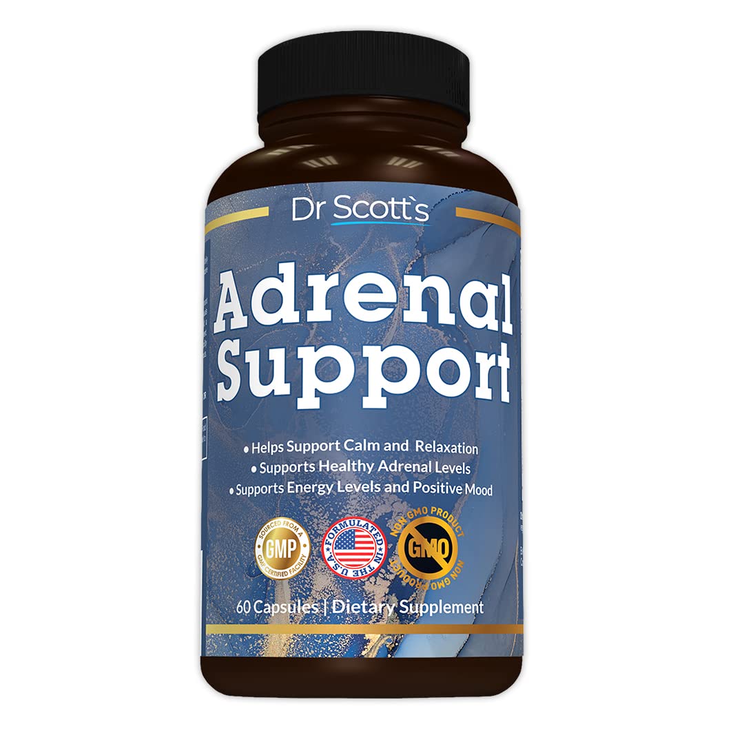 Dr. Scott's Natural Adrenal Support & Cortisol Manager – (Non GMO) Adrenal Health w/ L Tyrosine for Stress Relief – Anxiety Supplements w/ Ashwagandha, Black Pepper Extract & More - 60 Capsules