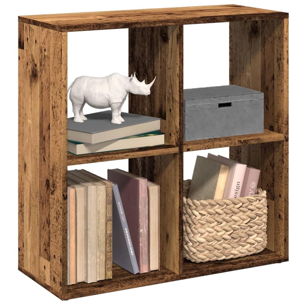 Regał na książki o wyglądzie starego drewna, 69,5 x 29 x 69,5 cm, materiał drewnopochodny, 4 półki, regał stojący do salonu, biura, pokoju dziecięcego, otwarty system regałowy z miejscem do