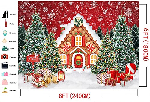 Mocsicka Christmas House Backdrop Christmas Candy House Snowflake Wonderland Pine Tree Photography Background For Kids Vinyl Cookie Exchange Kids Theme Birthday Party Decoration Banner (8X6Ft) #TOP3