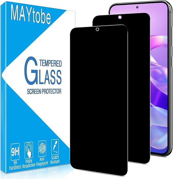 Protector de pantalla de privacidad MAYtobe para Samsung Galaxy S25 Plus vidrio templado | 2 unidades, compatible con desbloqueo por huella, sin burbujas, antirrayas, fácil instalación