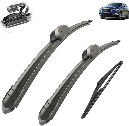 Limpiaparabrisas de automóvil compatible con Infiniti QX60 2014-2016, limpiaparabrisas delantero y trasero, de goma suave, parabrisas de 26 + 17 +