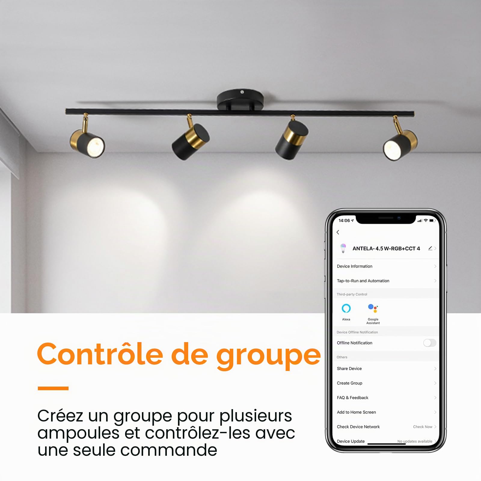 ANTELA Ampoule Connectée WiFi Gu10 4,5W 350 LM LED RGB | Lumière Blanche Chaude/Froide 2700K-6500K Compatible avec Alexa/Google Home, Angle de Faisceau de 40°, 8 PCs