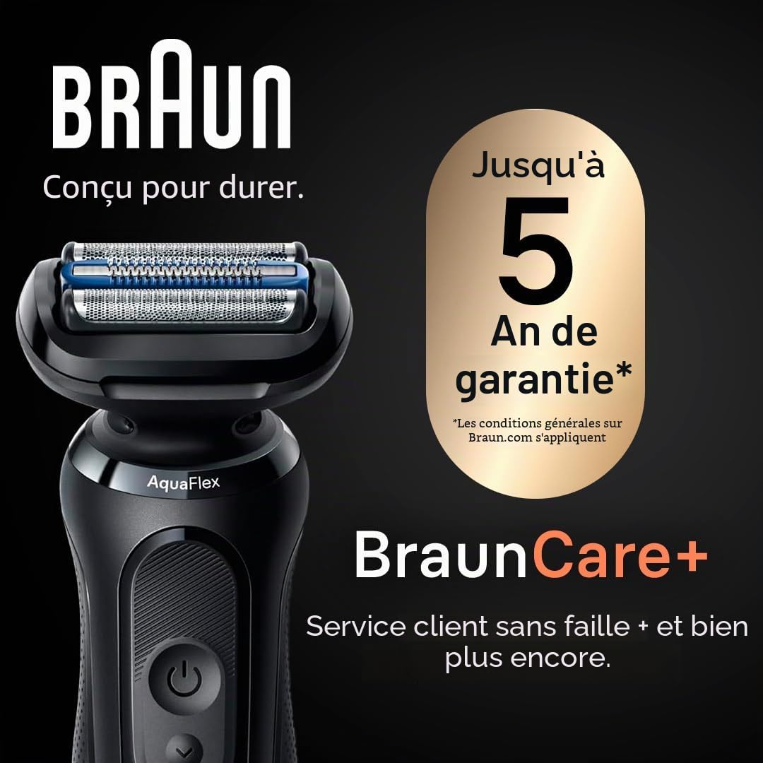 Braun Rasoir électrique pour homme, Series 5 5120s, rasage humide et sec, mode rasage turbo, rasoir en aluminium, conçu en Allemagne, avec tondeuse à barbe et pochette, bleu