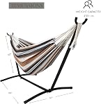 Double Hammock with Space Saving Steel Stand, 450lb Capacity Hammock, Portable Hammock for Garden Patio Outdoor Camping (Desert)