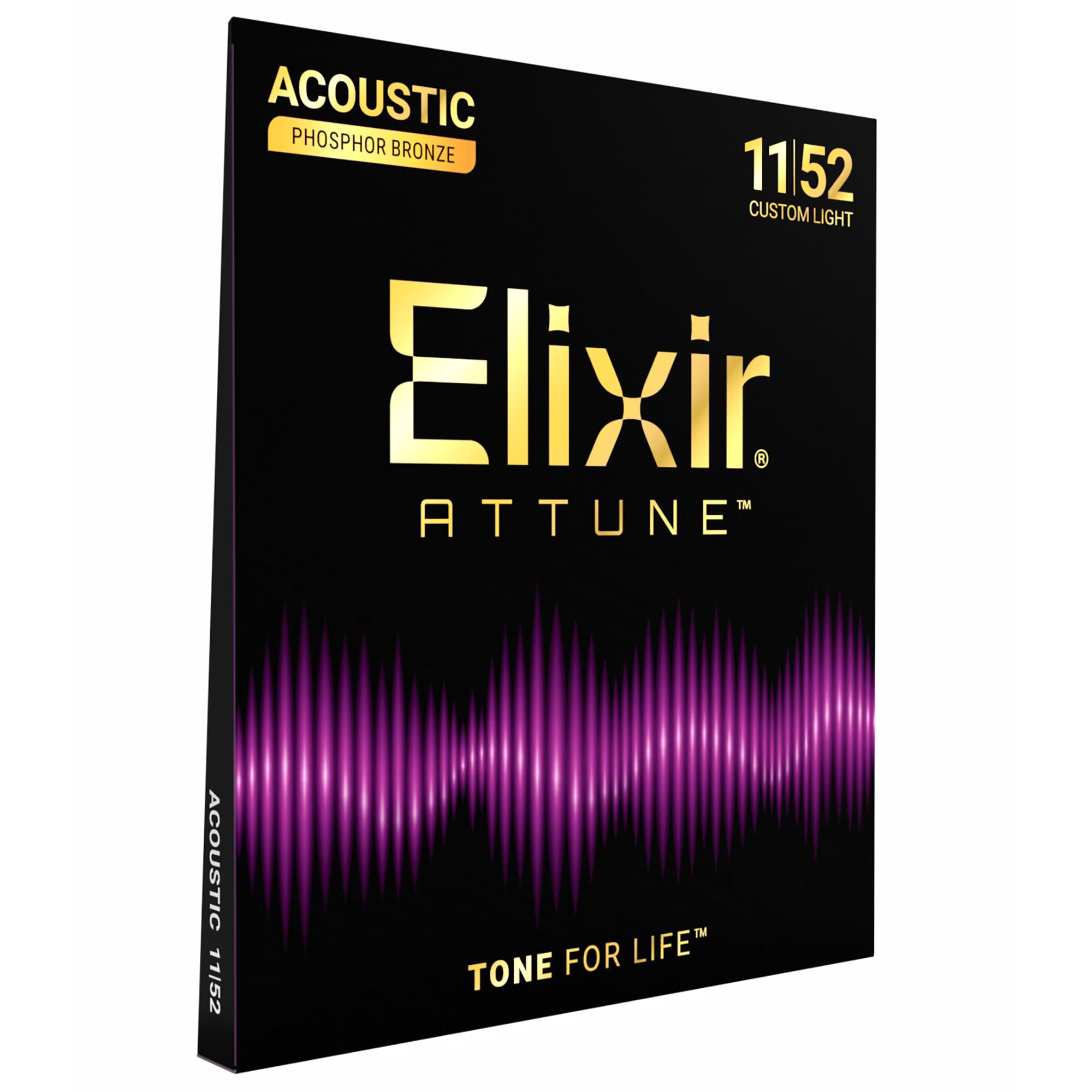 Elixir Strings, ATTUNE Acoustic Guitar Strings, Phosphor Bronze, Longest-Lasting Crisp and Clear Tone with Natural Feel, 6 String Set, Custom Light 11-52
