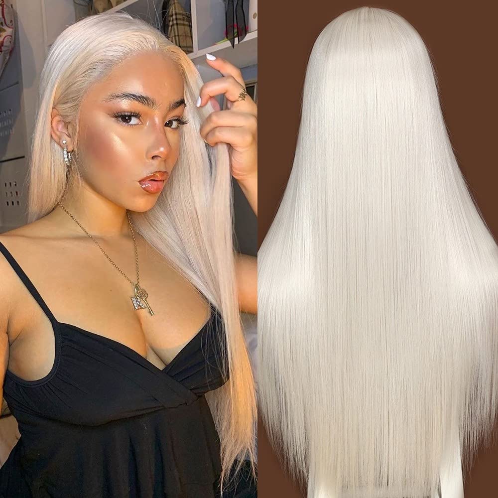 Sapphirewigs Platinum gris largo recto peluca para mujeres pelucas