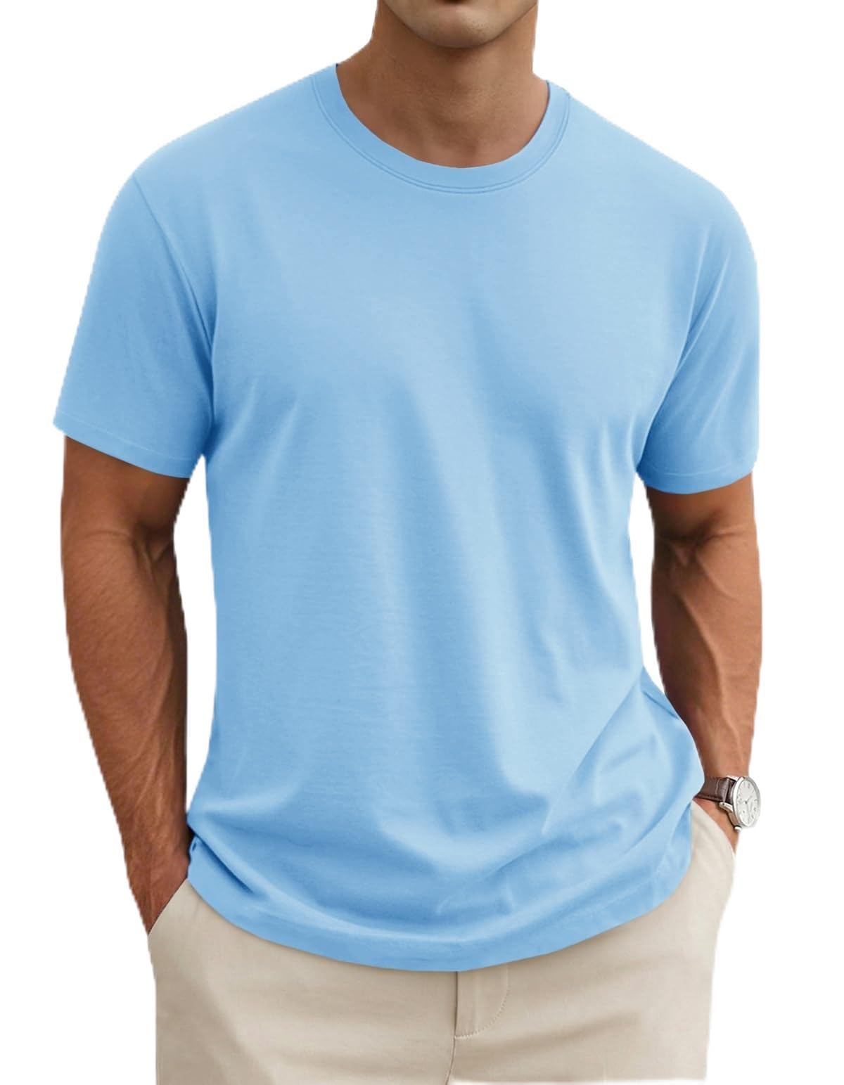 Men's Cotton T Shirt Short Sleeve Breathable Basic Casual Tops