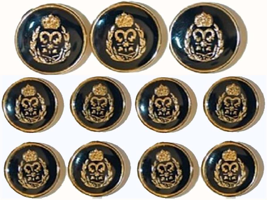 MisterShop® Deluxe, Dark Navy Blue Buttons Set with Real Gold Crest & Rim.
