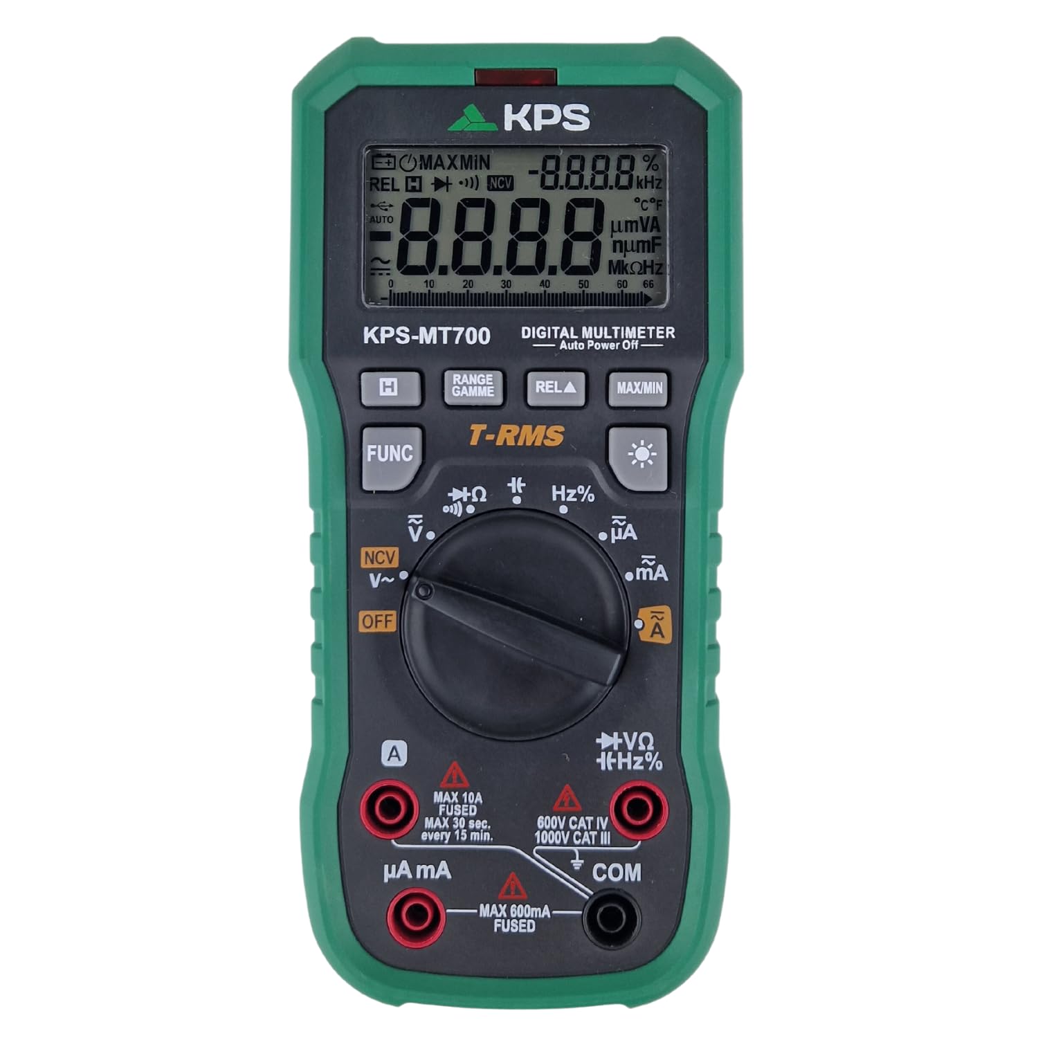 KPS-MT700 Multímetro digital TRMS con comunicación USB Tensión AC/DC 1000V Corriente AC/DC 10A NCV Pantalla Retroiluminada 6.600 Cuentas CAT. IV 600V