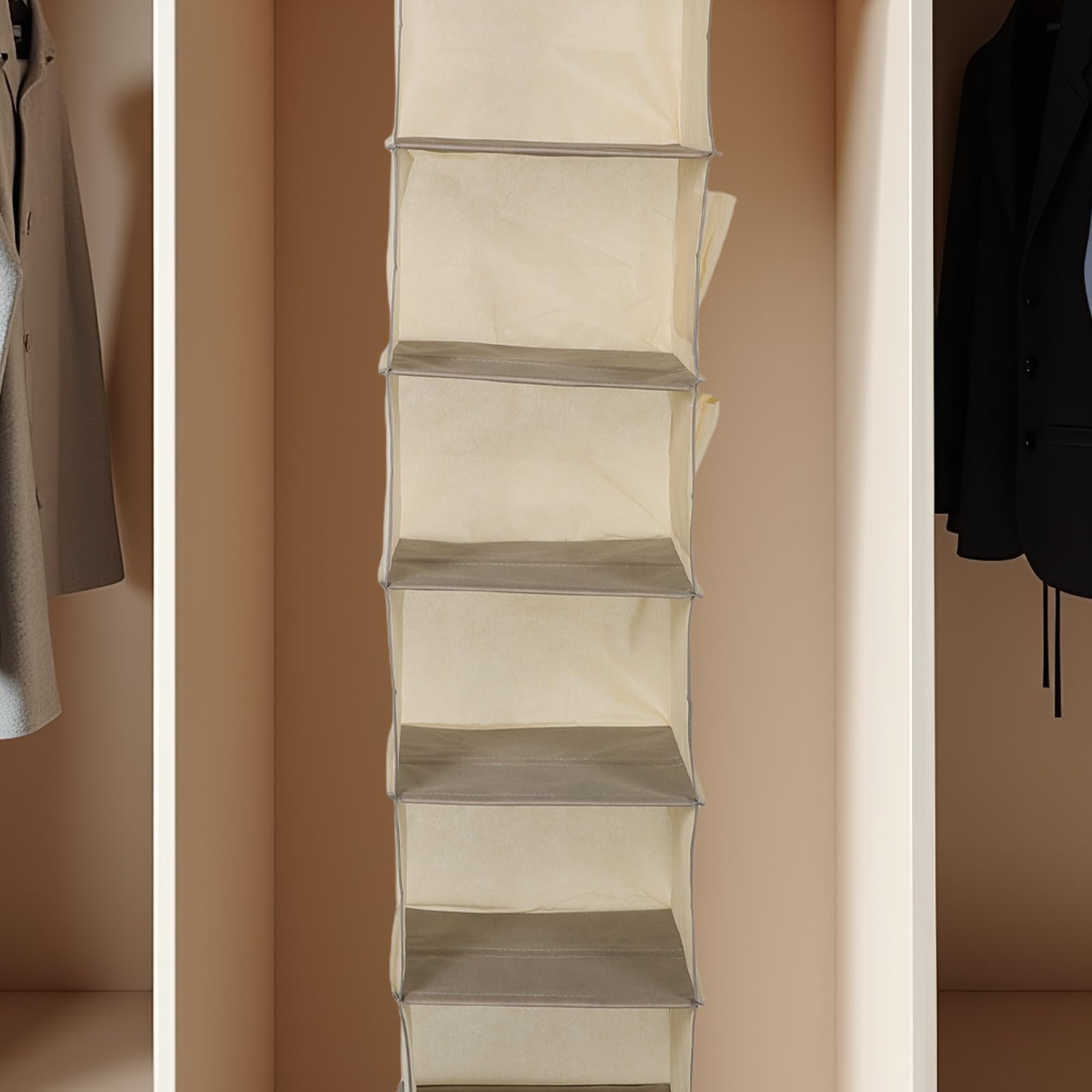 Sosoport Organizador Colgante Beige 6 Niveles y Compartimentos Separados, Construcción Resistente y de Espacio para Armario de Tela No Tejida Adecuado para Dormitorios
