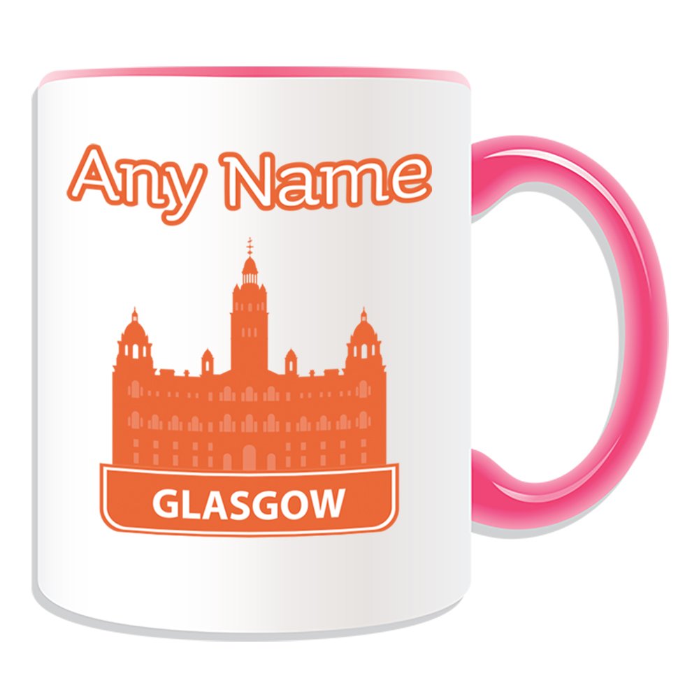 Personalised Gift - Glasgow City Mug (Skyline Design Theme, Colour Options) - Any Name / Message on Your Unique - Travel Tour Tourist Vistor Traveller Souvenir Famous View Landscape Architecture Building Frame Structure Landmark Outline Scotland UK United Kingdom GB Great Britain Chambers Council George Square