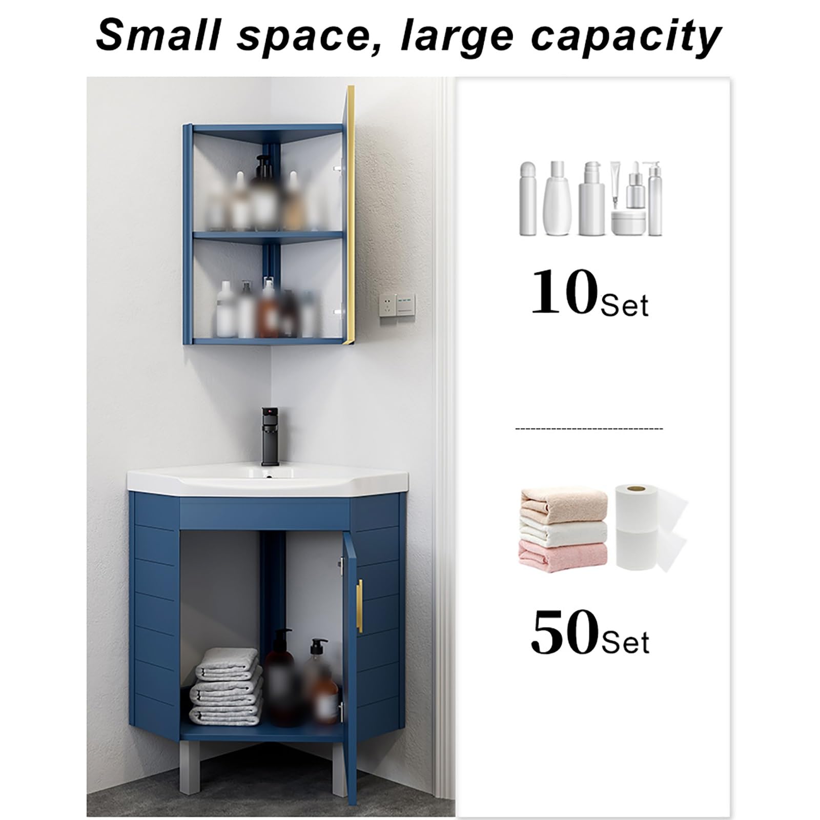 Keramik Freistehendes Waschbecken，eckwaschbecken Waschbeckenunterschrank Klein，Badmöbel-Set Für Badezimmer & Gäste-WC，Eckwaschbecken Mit Unterschrank，für Innen(42cm)