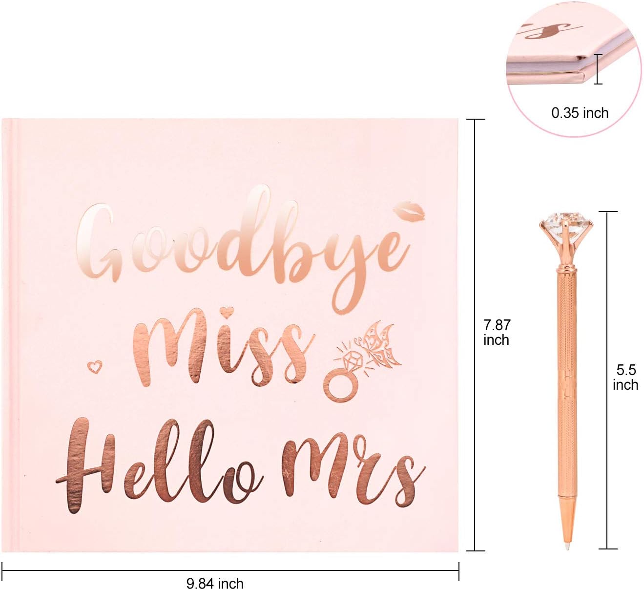 HOWAF Goodbye Miss Hello Mrs Notebook Pink & Rose Gold Hen Party Guest Book Team Bride Advice Book Hen Party Keepsake Gift for The Bride To Be Includes Rose Gold Diamond Pen - Image 4