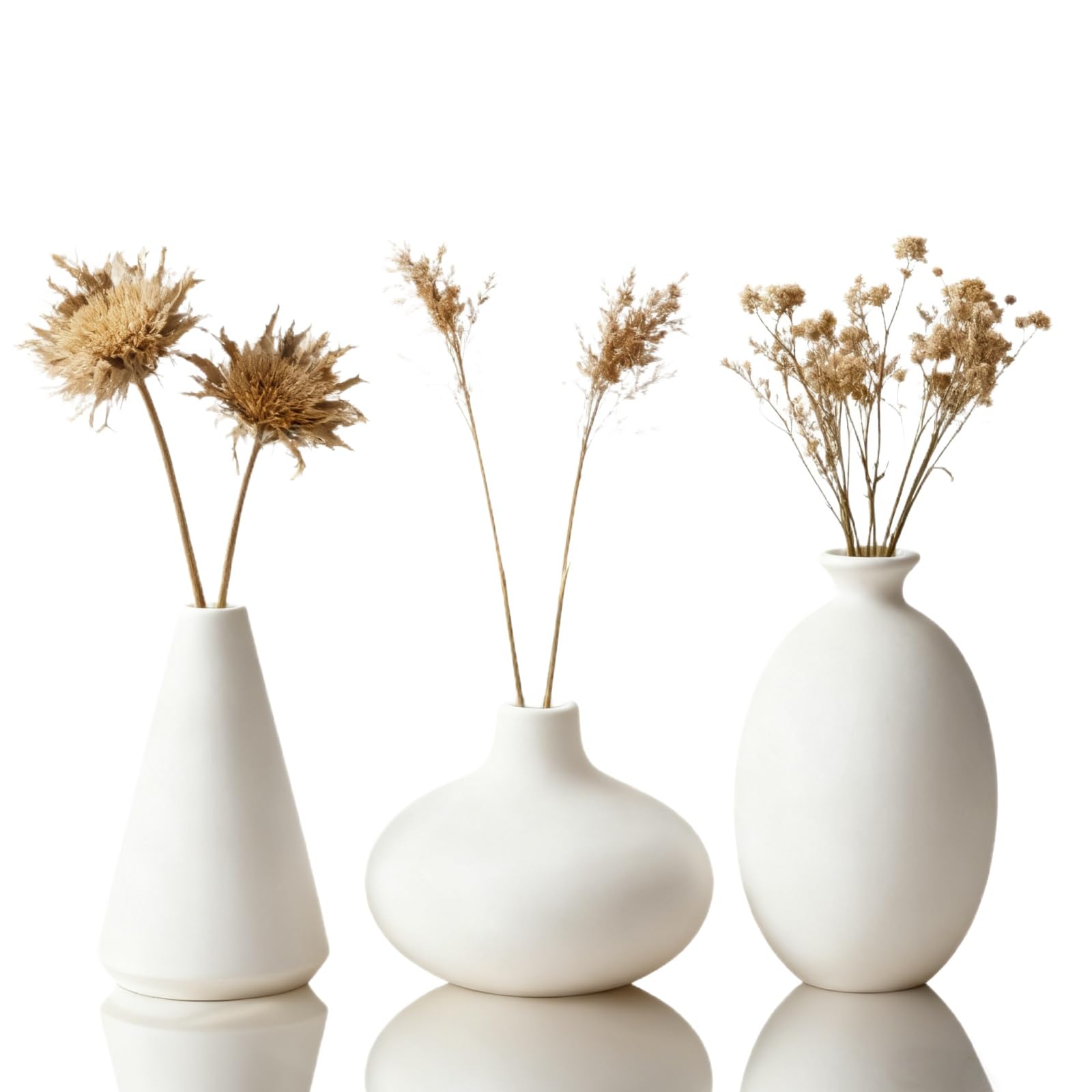 Ceramic vase Set-3 Small Flower vases for Decor, Ceramic Bud Vase Set, Home Decorative Vase, for Wedding Centerpieces, Living Room and Bedroom Decor, Modern Boho Farmhouse Home Decor(White)