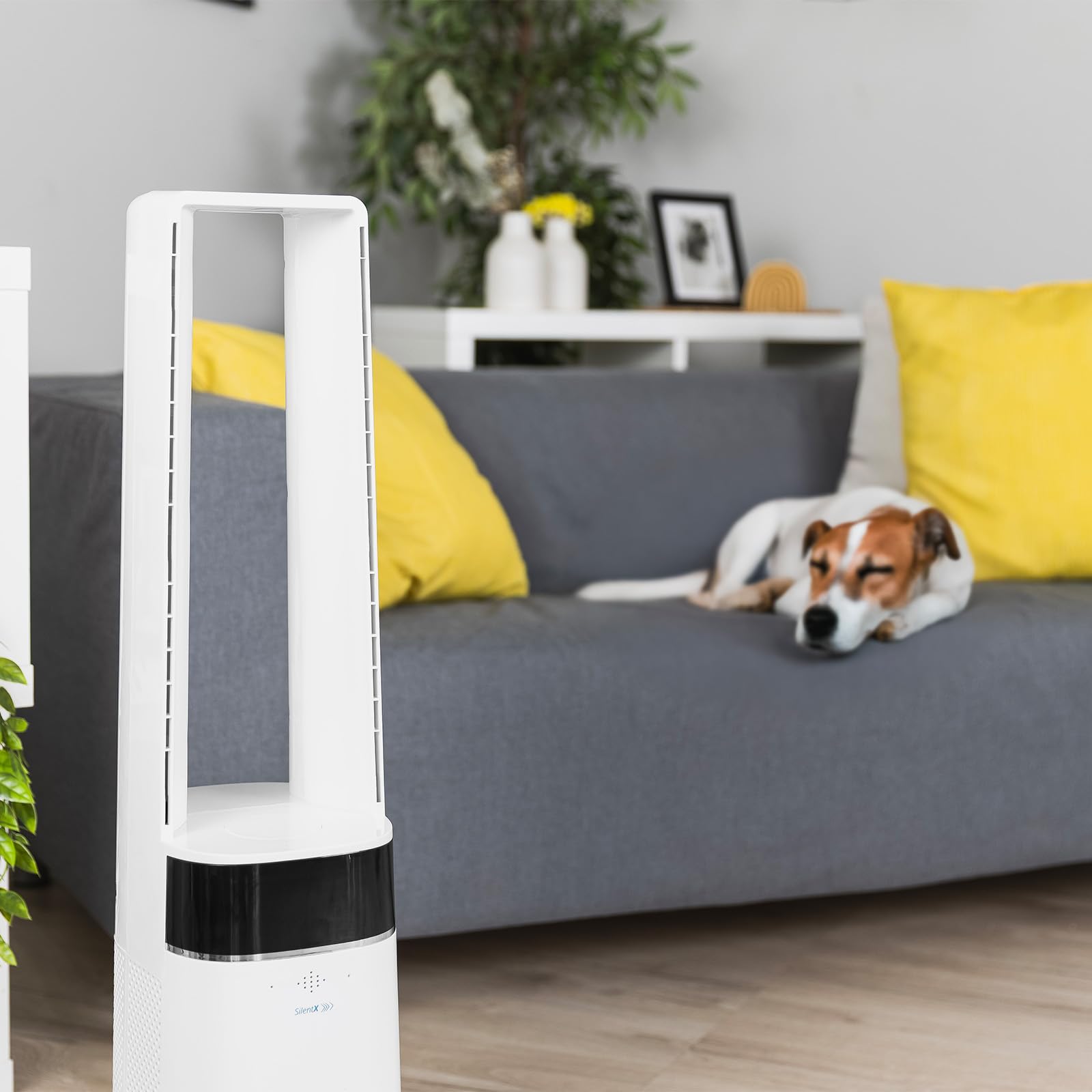 Ufesa Ventilador sin Aspas Kobe SilentX 35W, Motor Brushless, 12 Velocidades, 2 Modos de Viento, Oscilación 75º, Pantalla LED, Temporizador 12h, Mando a Distancia, Altura 86 cm