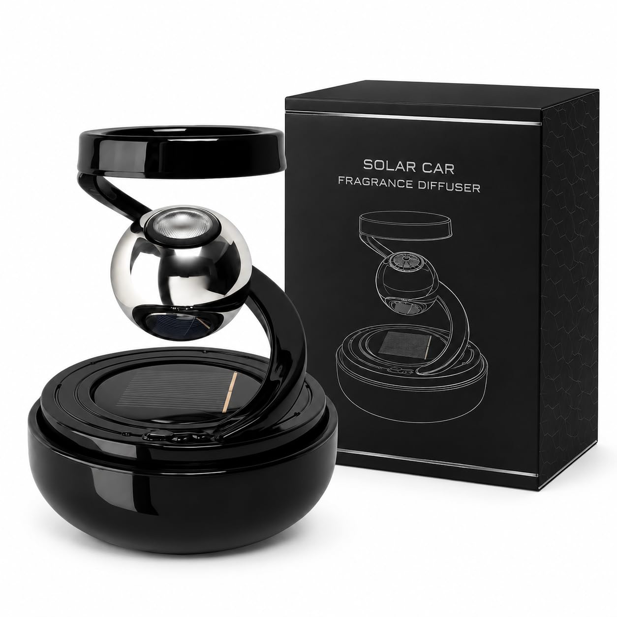 DETACHI Solar Powered Car Air Diffuser–Refillable Rotating Dashboard Air Perfume Purifier for Cars, Aromatherapy Decor, Autorotation Accessories for Car Interior, Levitating Fragrance Diffuser-Black-image-17