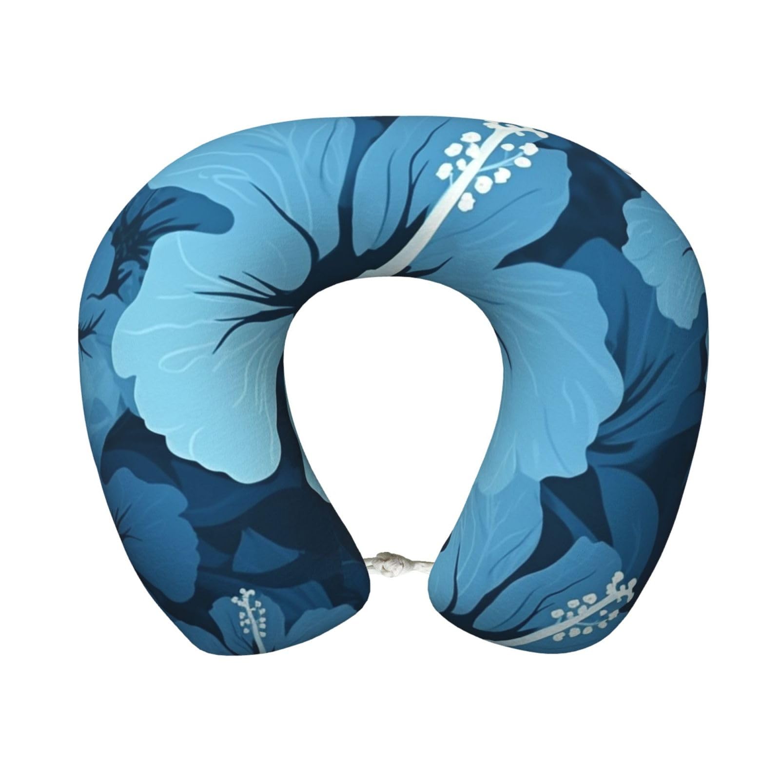 peiyeety Blue Hibiscus Travel Pillow Memory Foam - Comfortable U Shape Neck Pillows for Sleeping, Neck and Head Support Portable Airplane Pillow Adjustable Flight Pillow, Washable Cover