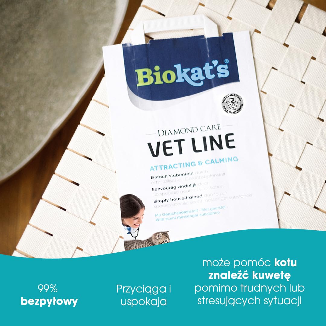 Biokatʼs Diamond Care VET LINE Attracting & Calming żwirek - Drobnoziarnisty żwirek dla młodych lub zestresowanych kotów - 1 worek (1 × 10 l)