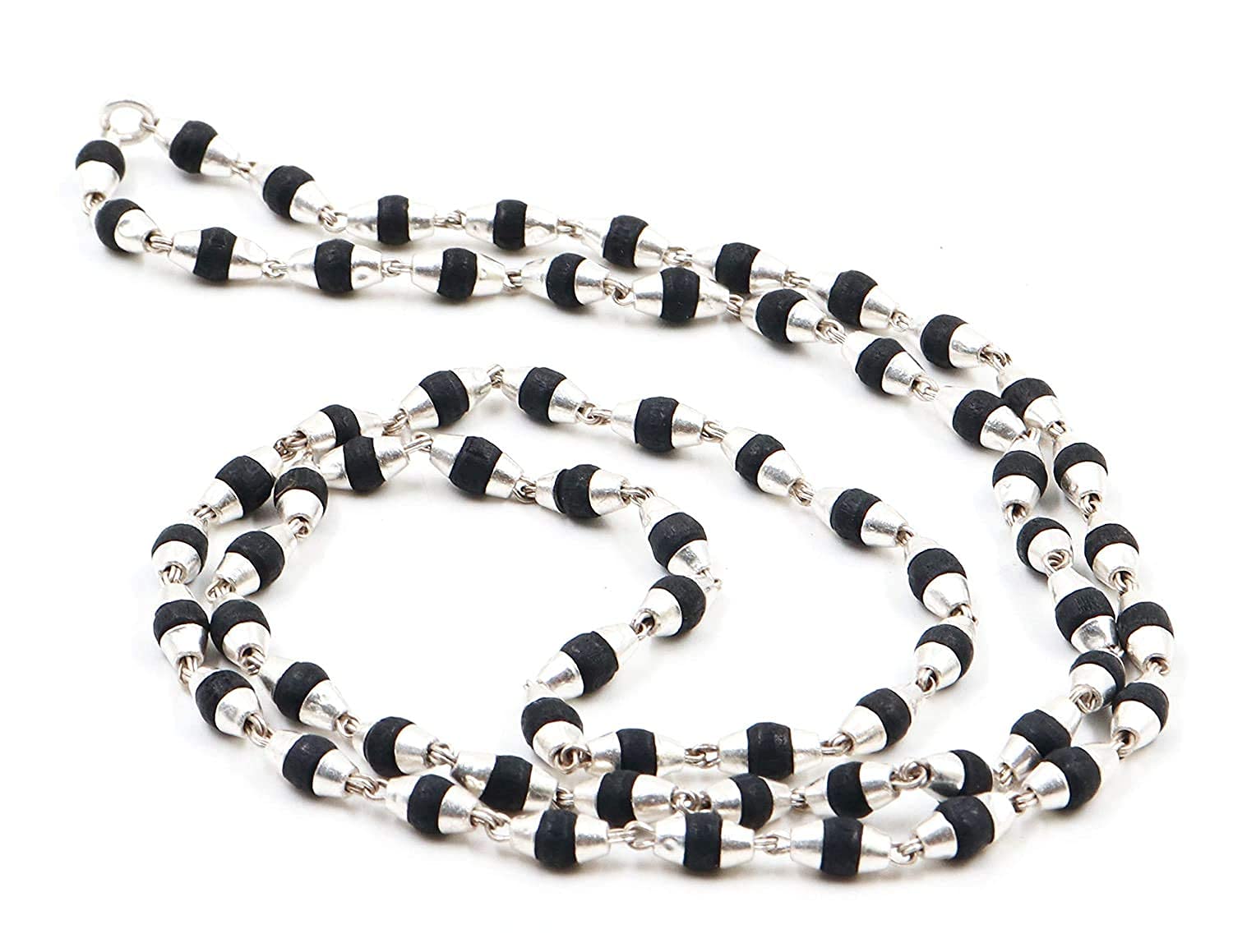 Original Designer Silver Capped Tulsi Mala for Men and Women from Vrindavan Dham, Spiritual and Religious Mala/Chanting Tulsi Mala (6-8 MM beads)