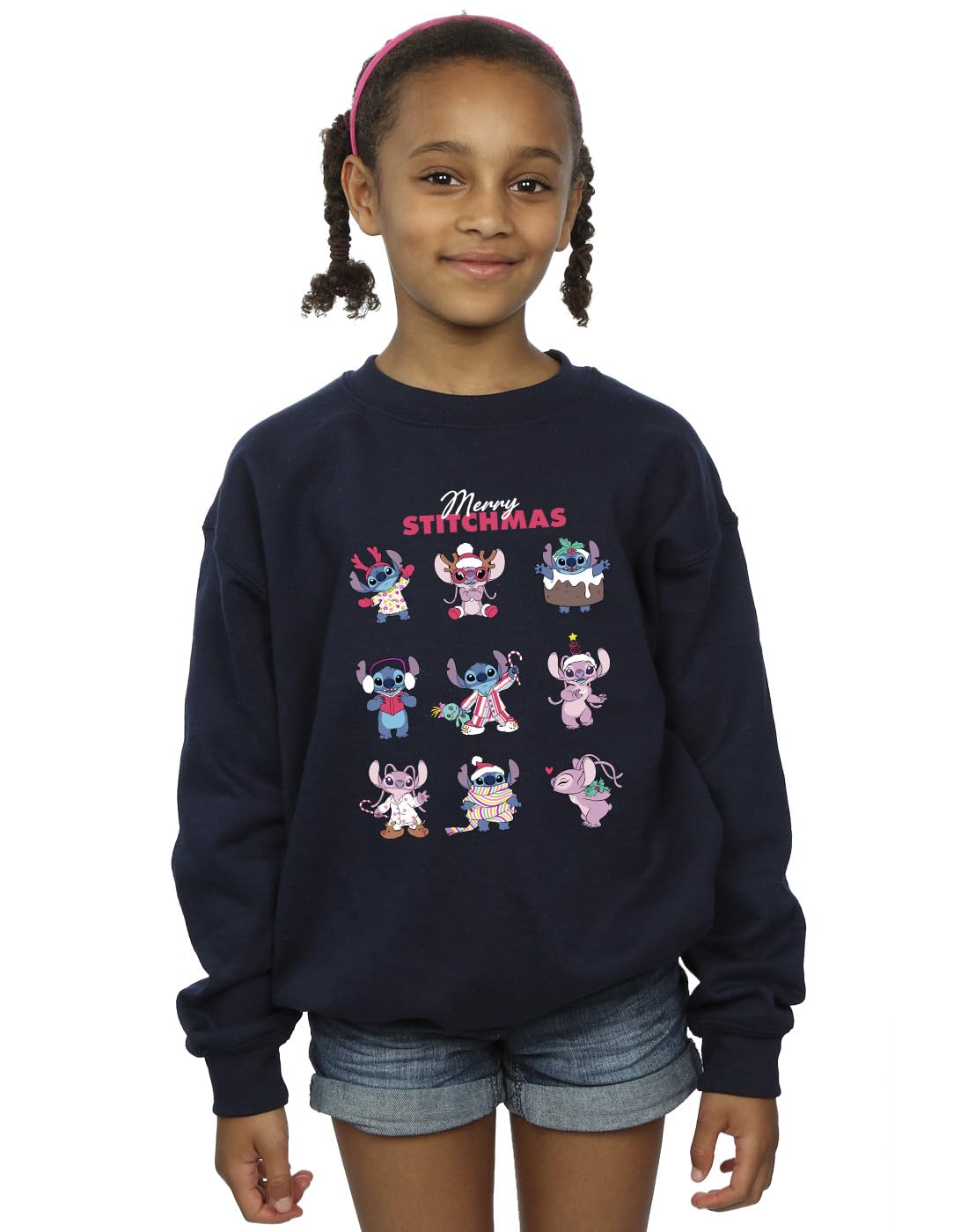 Absolute Cult Girls Navy Blue Disney Lilo & Stitch Merry Stitchmas Sweatshirt 9-11 Years
