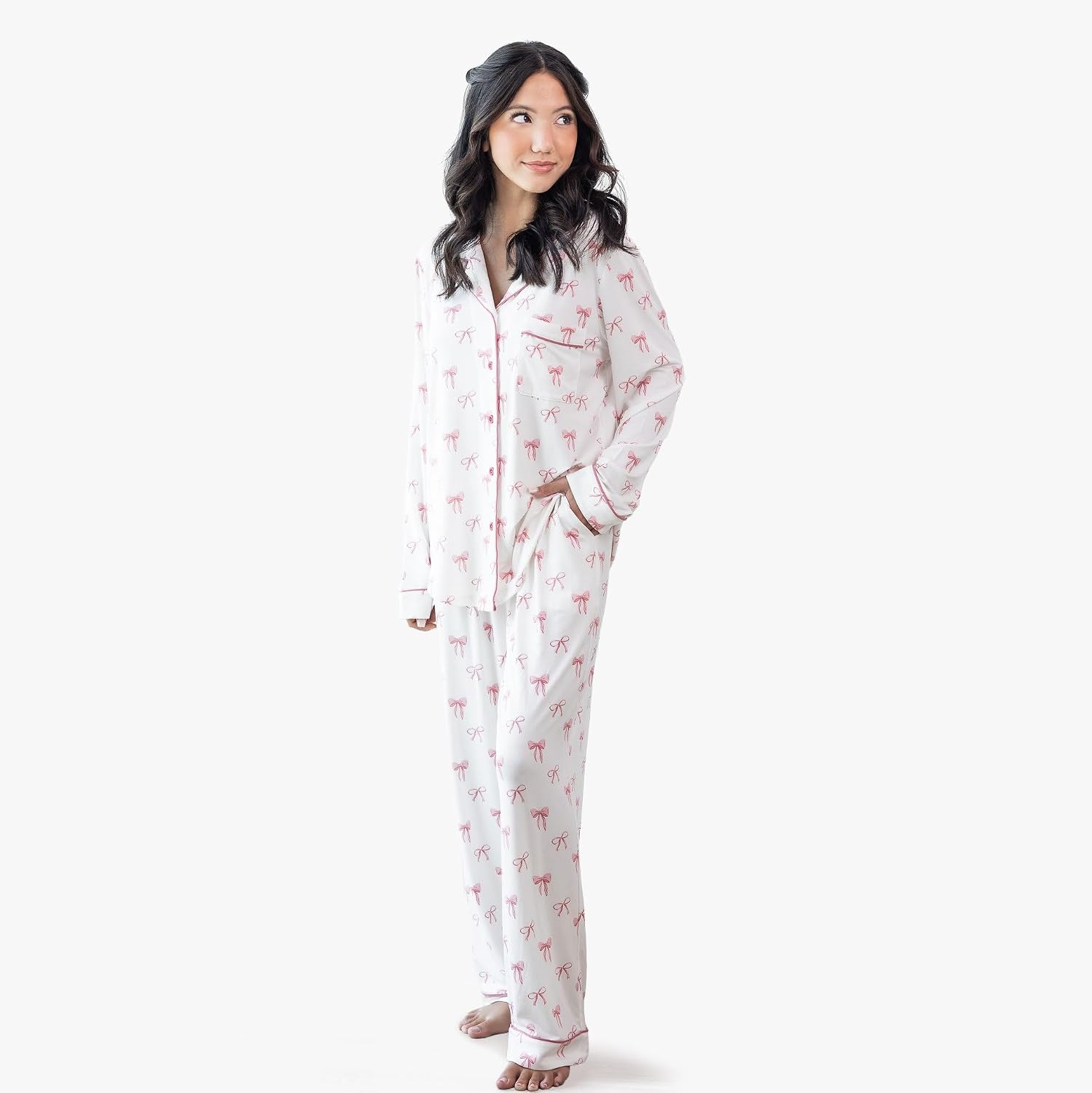 Kyte Living Women’s Long Sleeve Pajama Set, Bamboo-Derived Rayon Sleepwear with Button Front Top & Elastic Waist Shorts