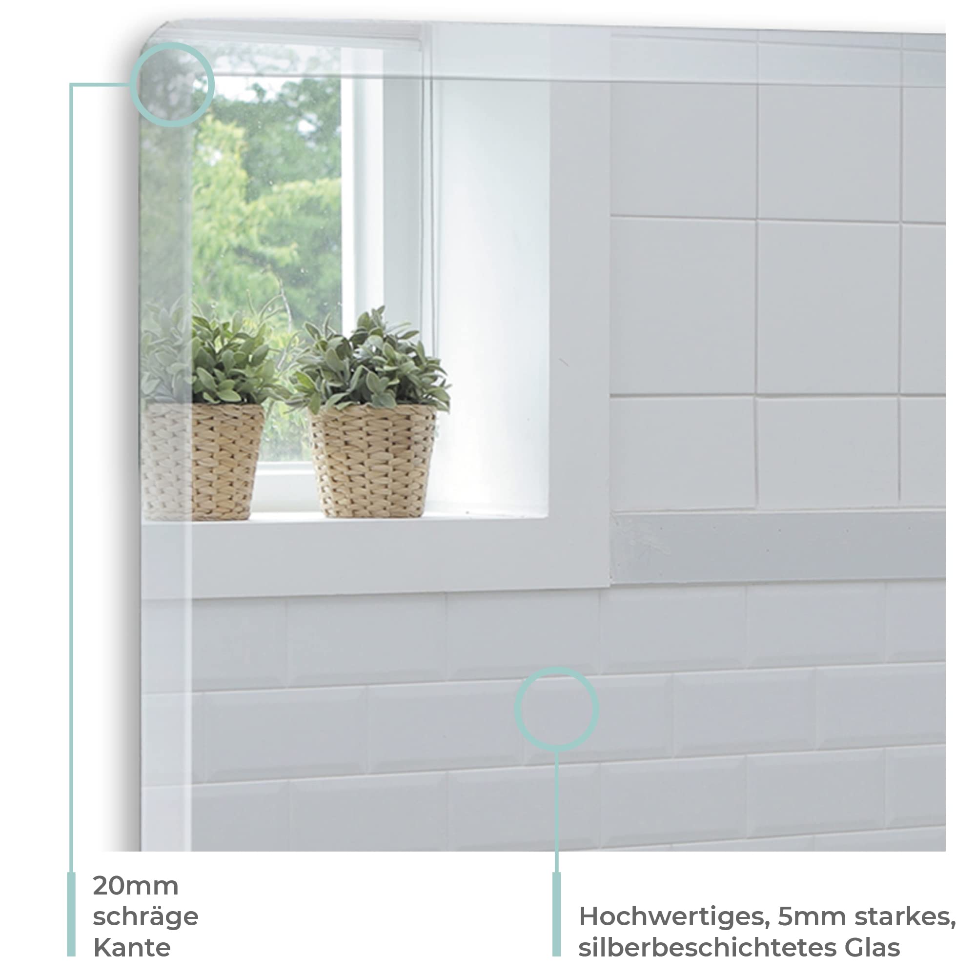 Mood® Premium Rectangular Bathroom Mirror, Wall Mounted Bevelled Frameless Mirrors, Hangs Both Ways, Toilet Bedroom Hallway, (70cm x 50cm)